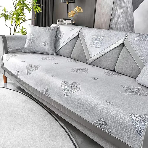 Vista 11 de Fundas de sofá de seda de hielo para sofá de 1, 2, 3, 4 plazas, funda de sofá fresca de verano, funda de sofá antideslizante en forma de L, tapete