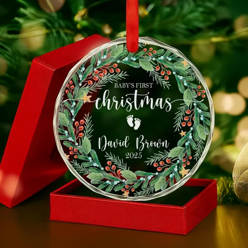 Vista 19 de Adorno de cristal personalizado para anuncio de bebé, adorno de Feliz Navidad, abuela y abuelo te veo en 2024, regalo de abuelos promocionados