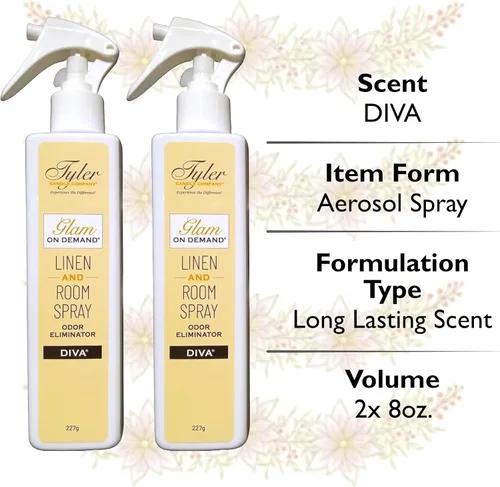 Vista 4 de Tyler Glam on Demand - Spray para Ropa de Cama y Habitación Aroma Diva Paquete de 2 - Paquete de Ambientador y Eliminador de Olores con Bolígrafo