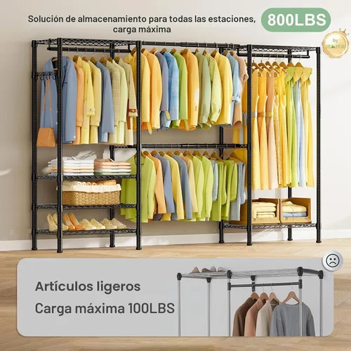 Vista 2 de SEMHOR E06 - Perchero extensible resistente para armario vertical, estantes de ropa independientes con estantes, sistema organizador de armario