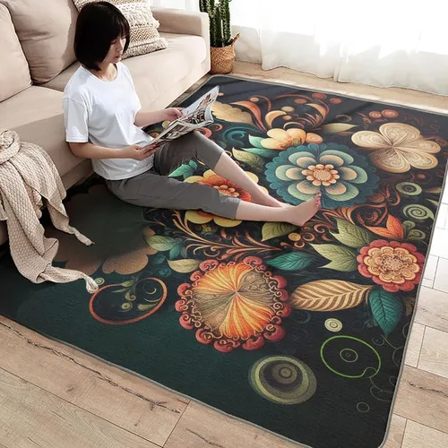 Vista 4 de Alfombras de flores para entrada, dormitorio, sala de estar, alfombras de área de plantas florales de 2 x 3 pies, lavables, antideslizantes, suaves