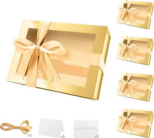 Vista 29 de PACKQUEEN Caja de regalo grande negra con ventana, 13.5 x 9 x 4.1 pulgadas, caja de regalo transparente para regalo, contiene cinta, tarjeta, caja