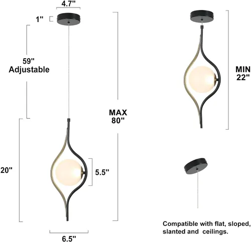 Vista 7 de Blakc and Gold - Lámpara colgante LED para isla de cocina, comedor, dormitorio, 360 lúmenes