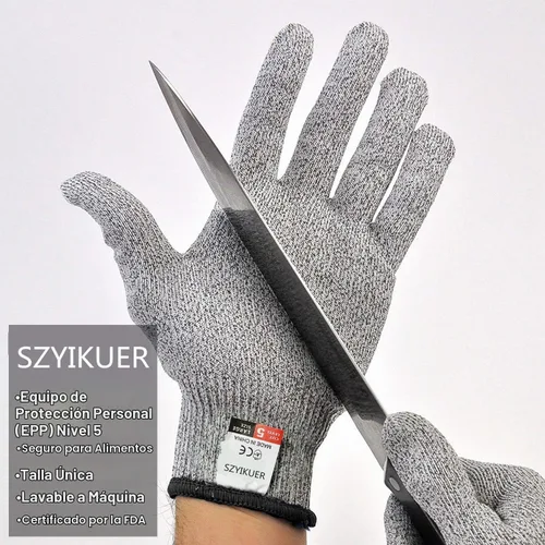 Vista 4 de Guantes resistentes a cortes, protección de manos de grado alimenticio nivel 5, guantes de corte de cocina (XS)