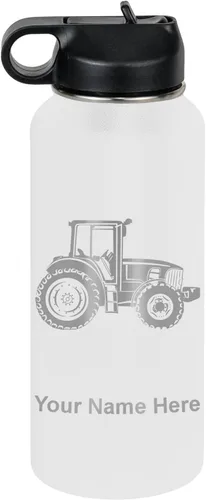 Vista 36 de LaserGram Botella de agua personalizada, tractor agrícola, acero inoxidable de doble pared aislada al vacío con popote superior, regalo grabado