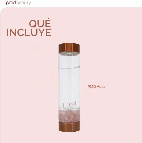 Vista 6 de PMD Beauty Botella de agua de vidrio Aqua con cuarzo rosa grado A de 16.2 onzas, botella de vidrio reutilizable, sin BPA, diseño minimalista