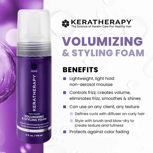 Vista 2 de KERATHERAPY Espuma nutritiva voluminizadora con infusión de queratina, 6 onzas líquidas, 6.0 fl oz, espuma para peinar el cabello con aceite