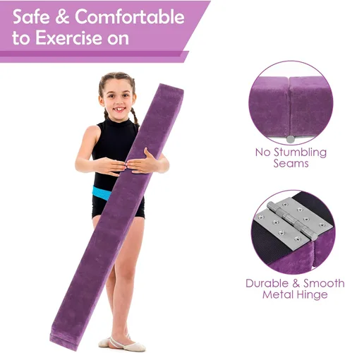 Vista 3 de Giantex Haz de equilibrio de 7/8/9 pies, haz de gimnasia plegable con asas de transporte, base de goma antideslizante para niños, haz de gimnasia