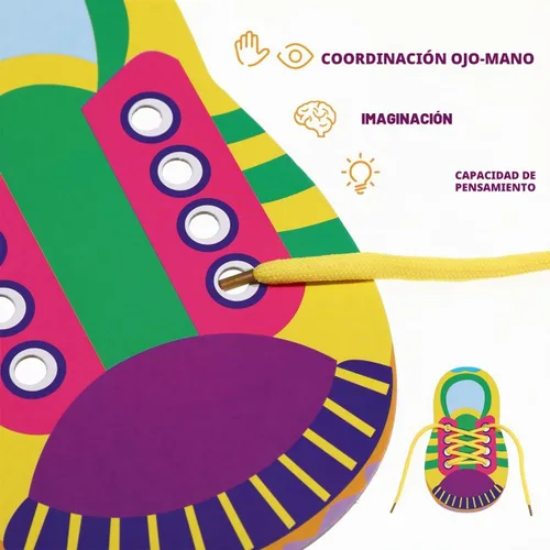 Vista 4 de NUOBESTY Práctica de corbata de zapatos para niños, tabla de práctica de atado de zapatos, hilo de zapatos, juguetes de enseñanza para aprender a