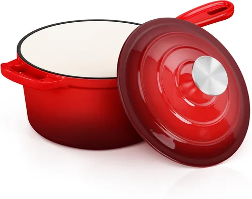 Vista 20 de E-far Sartén de hierro fundido esmaltado con tapa, cacerola de horno holandés de 1 cuarto de galón, mini olla para cocinar, hervir, saludable