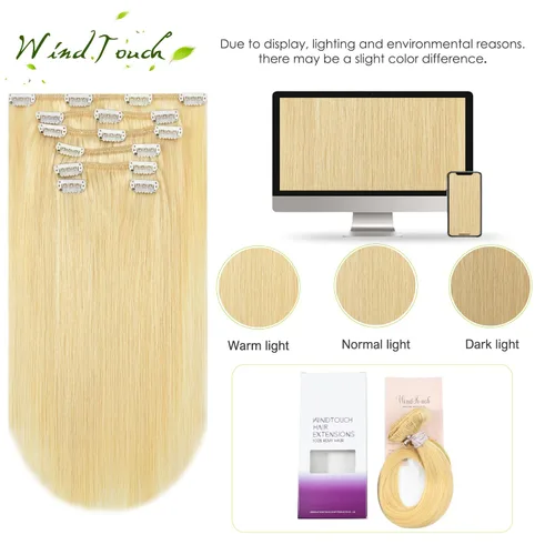 Vista 18 de WindTouch - Extensiones de cabello humano real con clip, color marrón claro a rubio con reflejos #6P613, 22 pulgadas, 4.33 onzas, 7 piezas #6p613