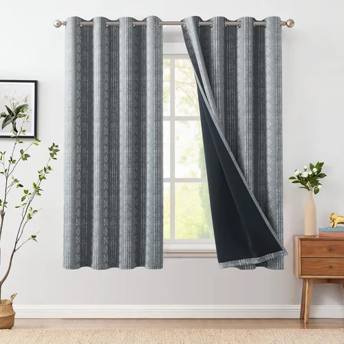 Vista 54 de jinchan - Cortinas bohemias 100% blackout de 54 pulgadas de largo para dormitorio, estampado geométrico negro sobre beige, con ojales