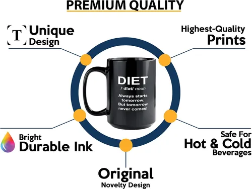 Vista 3 de Taza de café dietista de 15 onzas, color negro - Always Starts Tomorrow - Dietético Dietista Psicólogo Nutricionista Nutricionista Registrado