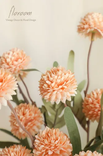 Vista 4 de Floroom 5 piezas Crisantemos de Seda Sintética Durazno Albaricoque Flores Artificiales, Pequeños Mini Crisantemos Falsos a Granel con Tallos