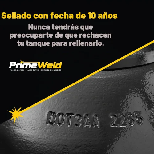 Vista 3 de PrimeWeld Botella de 75% argón 25% CO2 80CF DOT 3AA Válvula CGA 580 de EE. UU. La mejor mezcla de gas para soldadura MIG Cilindros completos