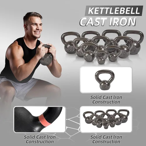 Vista 2 de Fitvids Pesas rusas de hierro fundido sólido y liso para entrenamiento de fuerza, gimnasio de entrenamiento en casa, juegos de pesas rusas