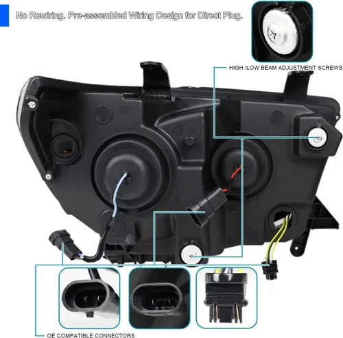 Vista 4 de SPEC-D TUNING Black Smoke Projector Headlights Para Toyota Tundra 2007-2013, Toyota Sequoia 2008-2017 Señal de giro LED secuencial Switchback