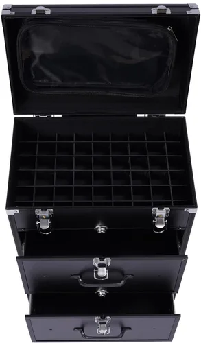 Vista 5 de Caja de almacenamiento de la carretilla del viaje del cosmético del caso del maquillaje del, Negro -, Moderno