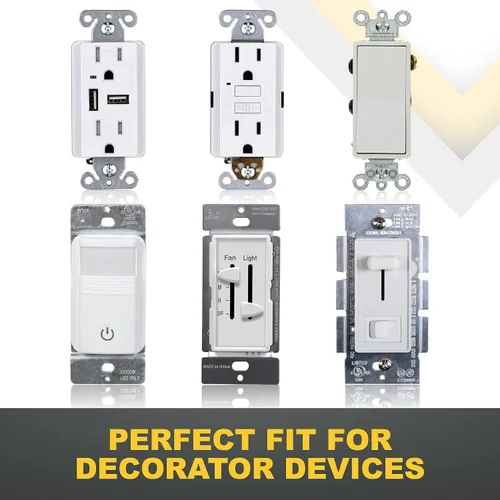 Vista 4 de Faith Placa de pared eléctrica sin tornillos para decoración de 4 segmentos, 4.68 pulgadas de alto x 8.4 pulgadas de largo, se adapta a GFCI
