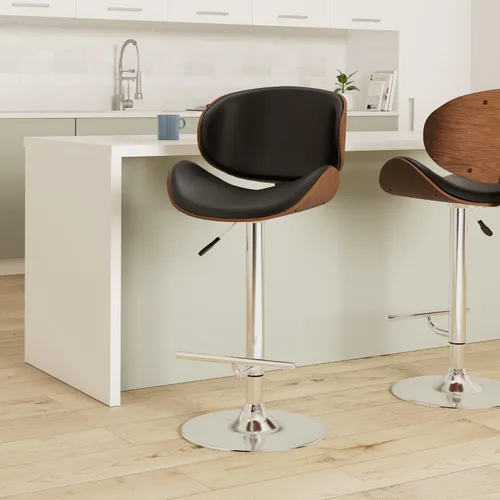 Vista 2 de SIMPLIHOME Marana - Taburete de bar giratorio ajustable, altura del asiento de 37 a 45 pulgadas, taburete tapizado en piel sintética vegana negra