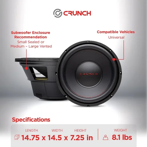 Vista 4 de Crunch CRW - Subwoofer de audio para automóvil, de 12 pulgadas, 800 W