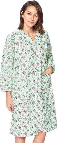 Vista 8 de Casual Nights Vestido largo de franela con botones florales en la parte delantera, manga larga, bata de casa holgada para mujer Floral azul