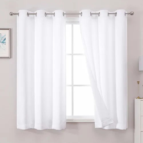 Vista 52 de OWENIE Cortinas 100% opacas de 63 pulgadas de largo, 2 paneles para dormitorio, sala de estar, cortinas superiores con ojales con aislamiento Negro