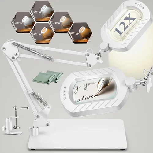 Vista 9 de Lupa 12X con luz y soporte, lámpara de aumento iluminada con 144 LED