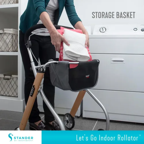 Vista 4 de Stander Let's Go - Andador para interiores, ligero de cuatro ruedas estilo europeo con bandeja, ayuda de movilidad plegable para personas mayores