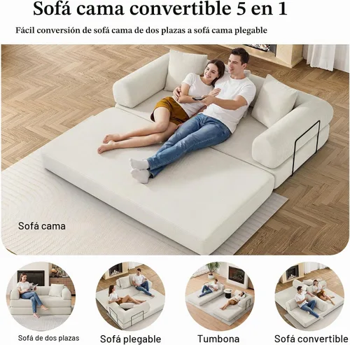 Vista 3 de DAMAIFROM Sofá cama convertible para suelo, sofá deshuesado, color beige