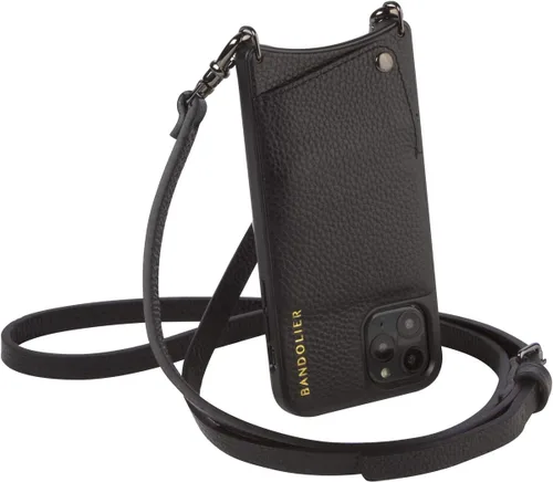 Vista 6 de Bandolier Emma Crossbody - Funda para teléfono y cartera, de piel negra con detalles dorados, plateados o peltre, compatible con iPhone
