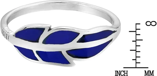 Vista 4 de AeraVida Anillo de plata de ley 925 con incrustaciones de lapislázuli azul de imitación de plumas flotantes