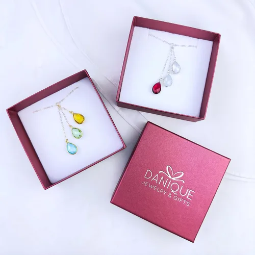 Vista 7 de Custom Mother's Day Gift for Mom Necklace, Any Number of Birthstones Lariat Style Birthstone Necklace, Family Necklace, Dual Birthstone Necklace