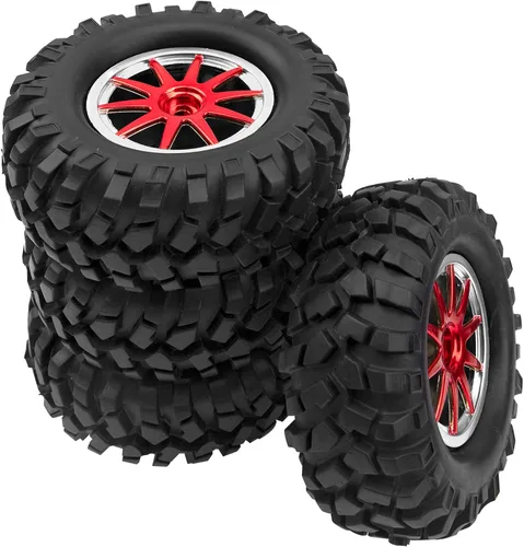 Vista 4 de Neumáticos de goma OD96mm de 10 radios y llantas de plástico, cubo hexagonal de 0.472 in, neumáticos RC de 1.9 pulgadas, compatibles con Axial SCX10