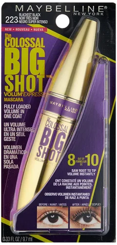 Vista 2 de Máscara de pestañas impermeable, Volum' Express The Colossal Big Shot, de la marca Maybelline New York , lavable, Blackest Black negro más negro