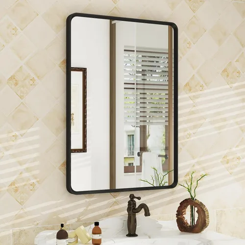Vista 37 de OKPAL - Espejo de tocador de baño de 20x24 pulgadas con marco de metal cepillado en bronce, espejo de baño con marco de metal cepillado en bronce