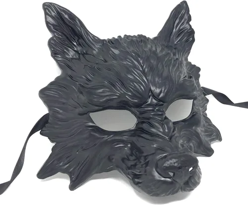 Vista 2 de Máscara de lobo de estilo steampunk, aterrador, terror, diablo, lobo, mascarada, disfraz de Halloween, cosplay, fiesta Negro