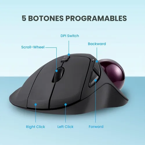 Vista 6 de Perixx 11568 Perimice-717 - Ratón inalámbrico de Trackball, Trackball integrado de 1.34 pulgadas con función de señalización, 5 botones