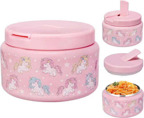 Vista 16 de Tarro para niños de 13.5 oz para alimentos calientes, tarro de alimentos aislado al vacío con tapa de hebilla, contenedor de almuerzo aislado