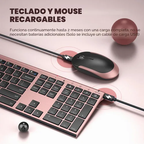 Vista 5 de Vssoplor - Juego combinado de teclado y mouse inalámbricos, recargable, silencioso, de tamaño completo, diseño ultra delgado para laptop, PC Negro