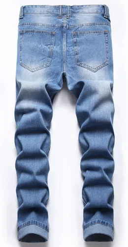 Vista 3 de ZEESEN Jeans rasgados para hombre, ajustados, ajuste regular, pierna cónica, desgastados, pantalones de mezclilla para hombre con agujero