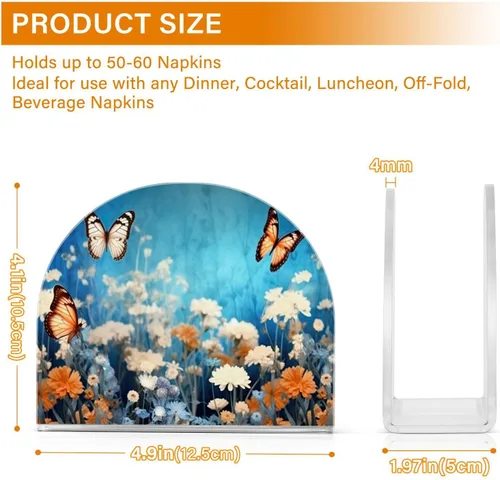 Vista 3 de Servilleteros de flores moradas con mariposas para mesas, servilleteros de acrílico transparente, servilleteros de cóctel para cocina, restaurante