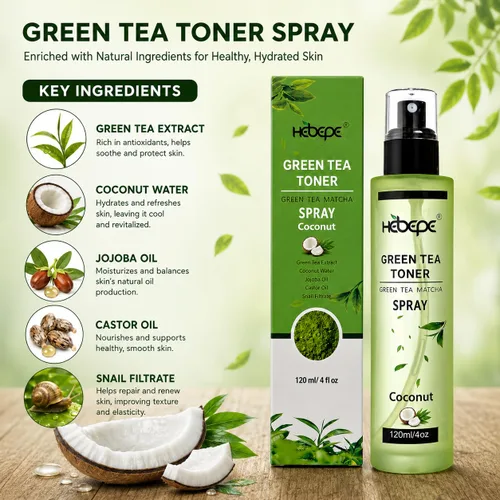Vista 3 de Green Tea Matcha - Tóner facial con agua de coco, refrescante y calmante con aceite de jojoba, aceite de ricino, filtrado de caracol, 4.1 fl oz