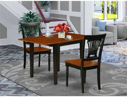 Vista 2 de East West Furniture NDPL3-BCH-W - Juego de mesa de comedor moderno de 3 piezas que contiene una mesa rectangular de madera con gotas y 2 sillas