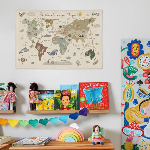 Vista 7 de Wheatwin Decoración de sala de juegos, pancarta de mapa del mundo para niños, mapas del mundo para pared, mapa del mundo, lindo tapiz de animales