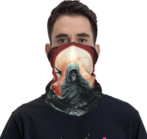 Vista 2 de CASGTNZ grim reaper skull skeleton angel red Neck Gaiter Face Cover Balaclava Gaiter Mask for Men Women Bandana for Motorcycle Cycling Riding Skiing