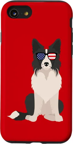 Vista 18 de Border Collie July 4th Patriotic American Sunglasses Dog Case for iPhone 16