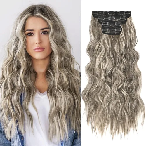 Vista 28 de REECHO Extensiones de cabello, 4 piezas, extensiones de cabello con clip HE001, extensiones de cabello sintéticas naturales y suaves para mujer