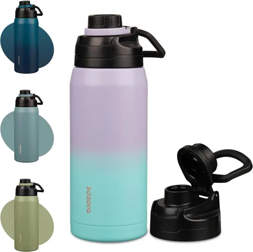 Vista 7 de BJPKPK Botella de agua aislada de 36 onzas, botellas de acero inoxidable con tapa de boquilla a prueba de fugas, jarra de agua grande de boca ancha