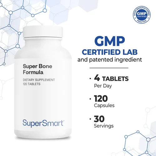 Vista 5 de Supersmart - Fórmula Super Bone - con calcio, magnesio, vitamina D3 y estroncio Sin OMG y sin gluten - 120 tabletas